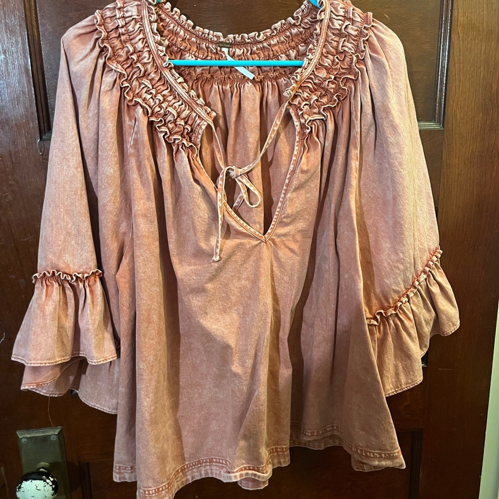 Free People Dusty Rose Ruffle Blouse